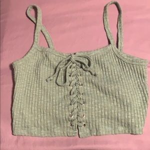 cropped cami top with a lace up front